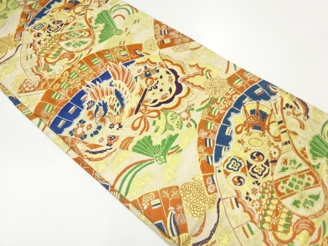 アンティーク　和楽器模様織出し丸帯（材料）